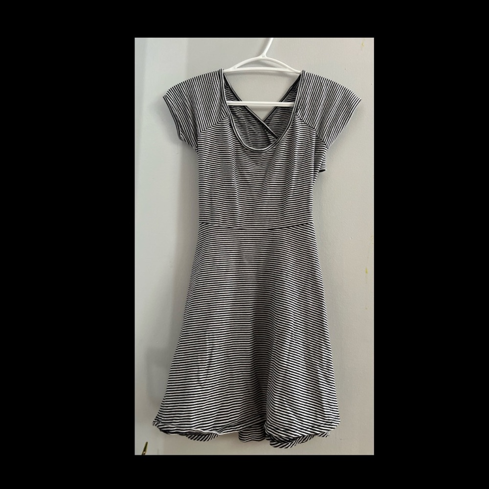 Dress: backless style, crisscross, black and white stripes, Size: S